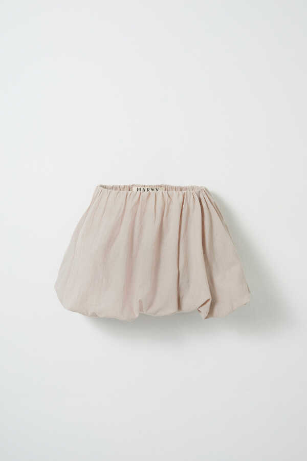 Beige Cotton Mini Balloon Skirt - 3