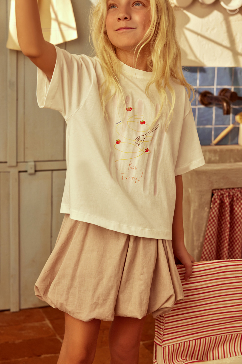 Beige Cotton Mini Balloon Skirt - 1