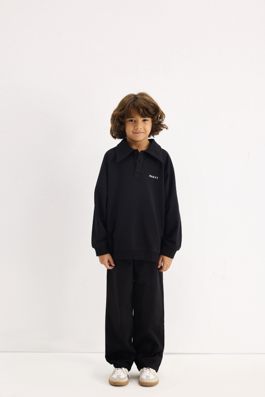 Black Embroidered Detailed Relaxed Leg Trousers 
