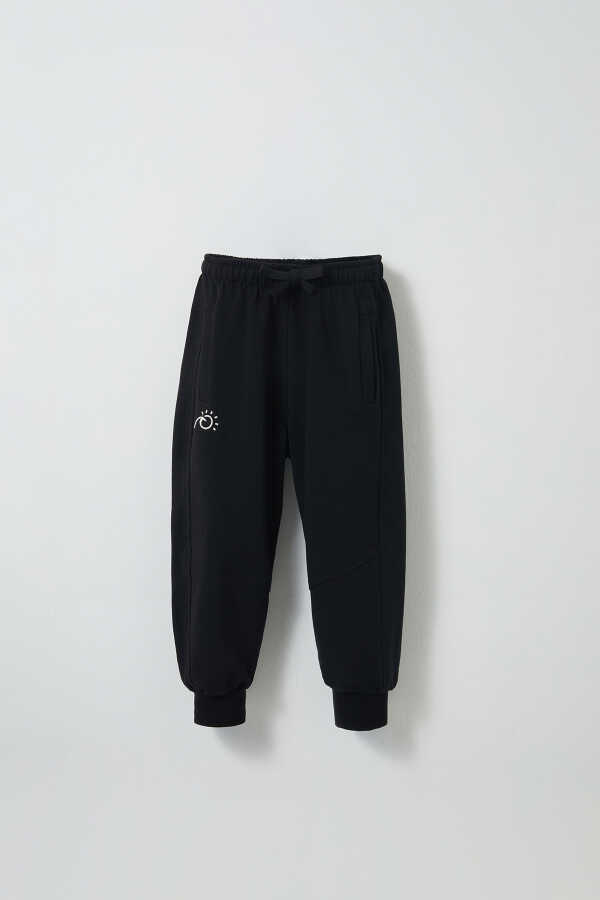 Black Embroidery Detailed Jogging Trousers - 2