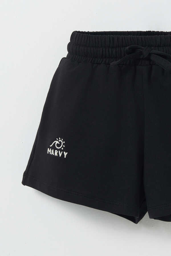 Black Embroidery Detailed Shorts - 2
