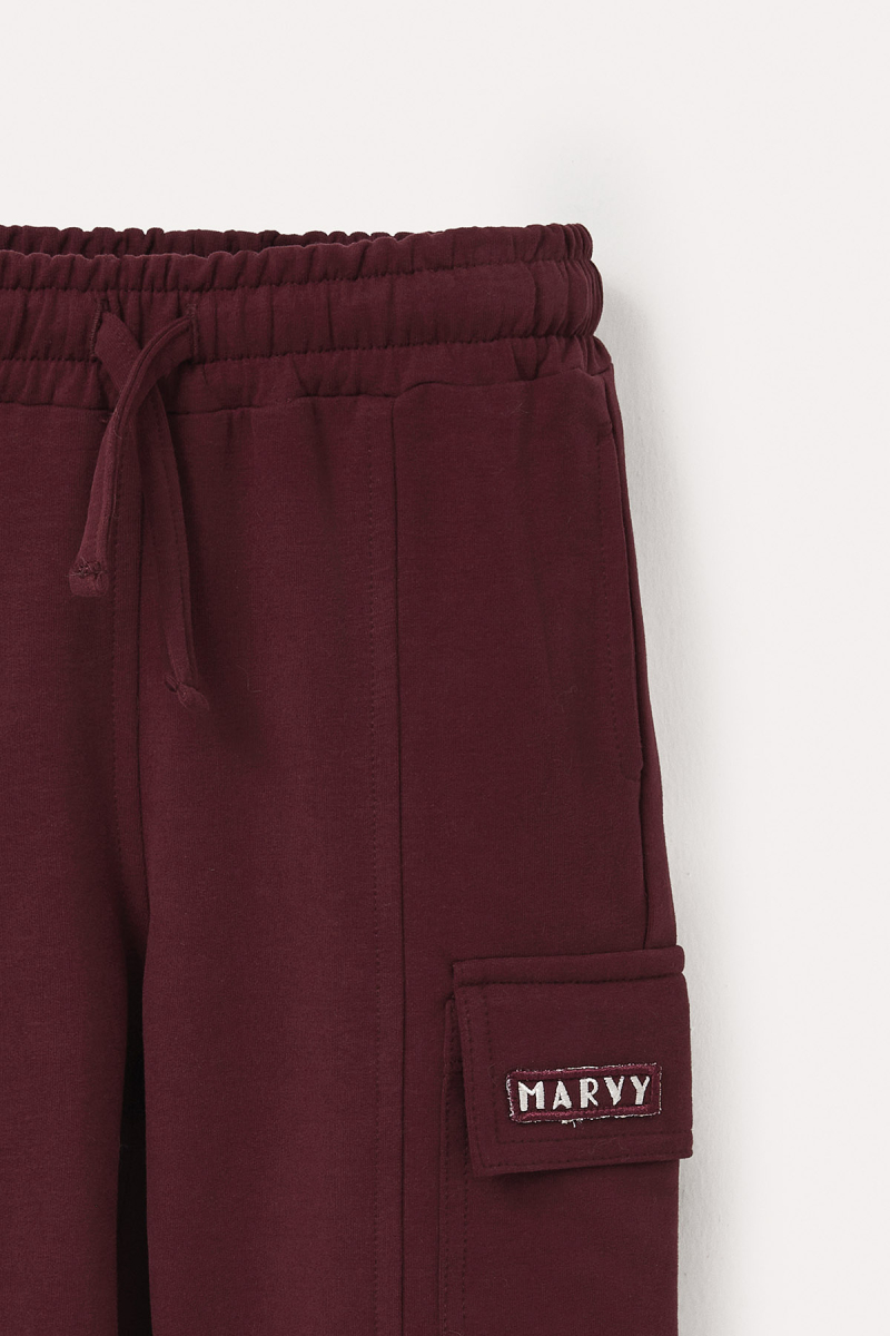 Bordo Kargo Cepli Nakışlı Pantolon - 6