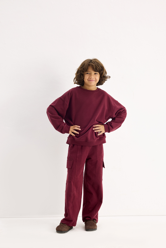 Bordo Oversize Nakışlı Sweatshirt 