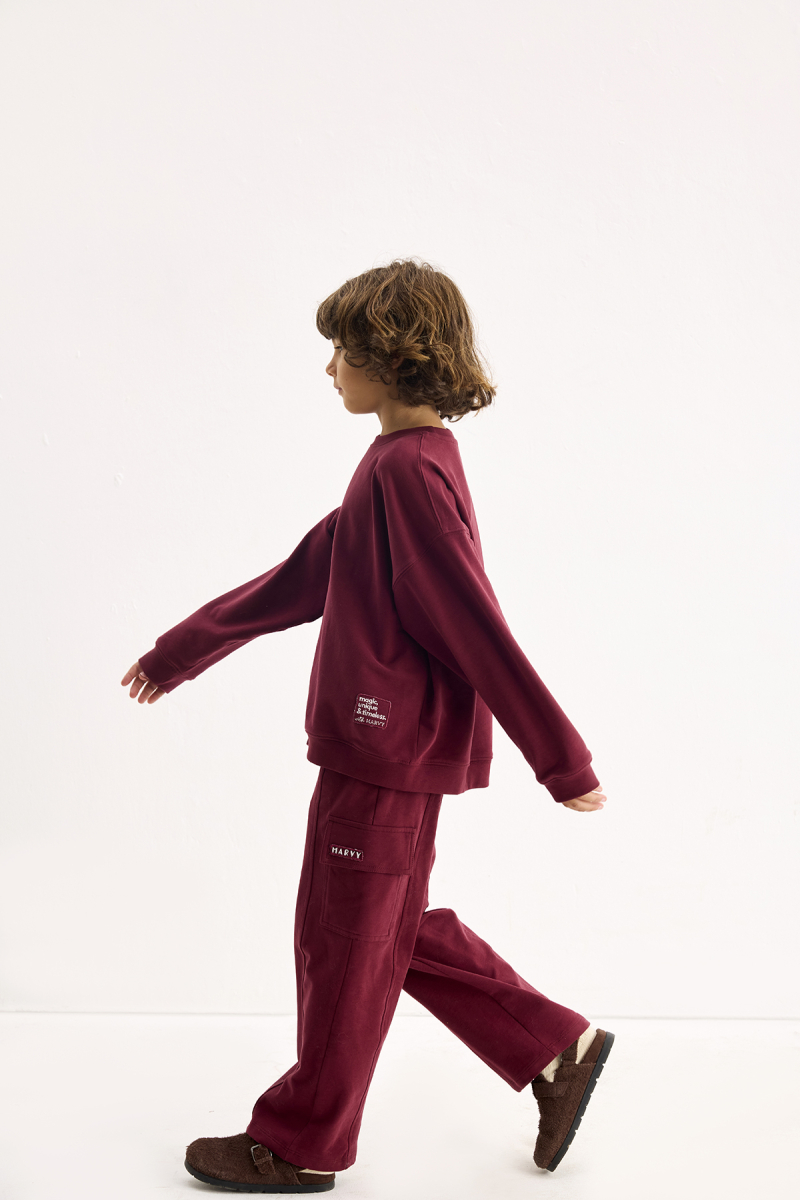 Bordo Oversize Nakışlı Sweatshirt - 5