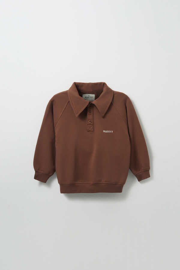 Brown Embroidered Detailed Raglan Sleeve Sweatshirt - 2