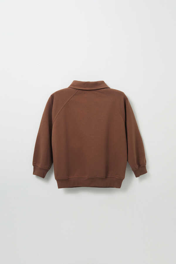 Brown Embroidered Detailed Raglan Sleeve Sweatshirt - 5