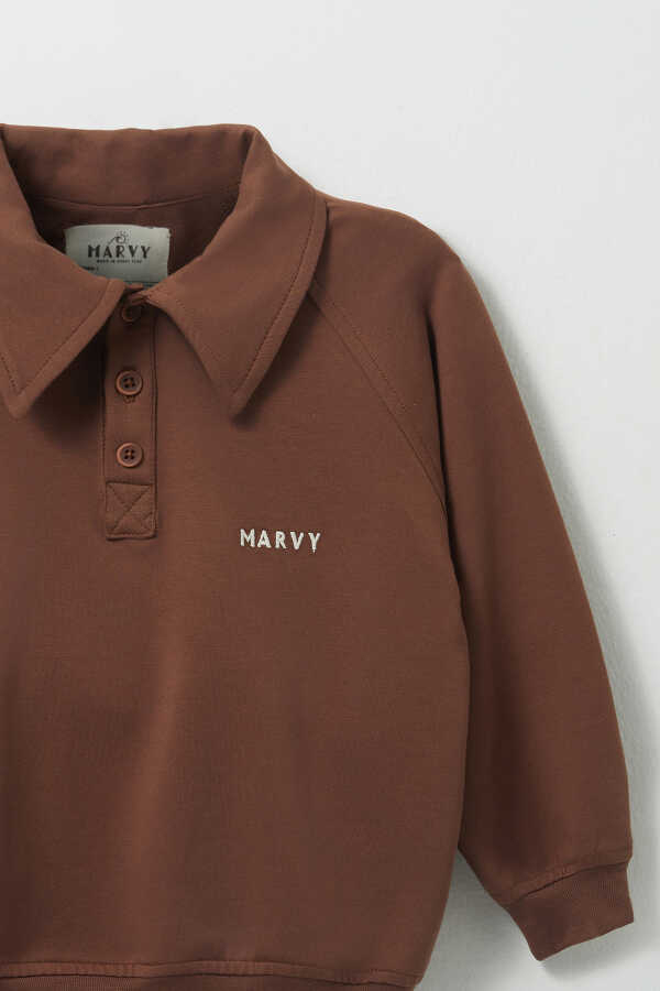 Brown Embroidered Detailed Raglan Sleeve Sweatshirt - 4