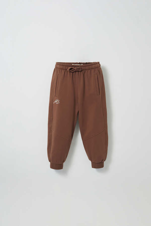 Brown Embroidery Detailed Jogging Trousers - 1
