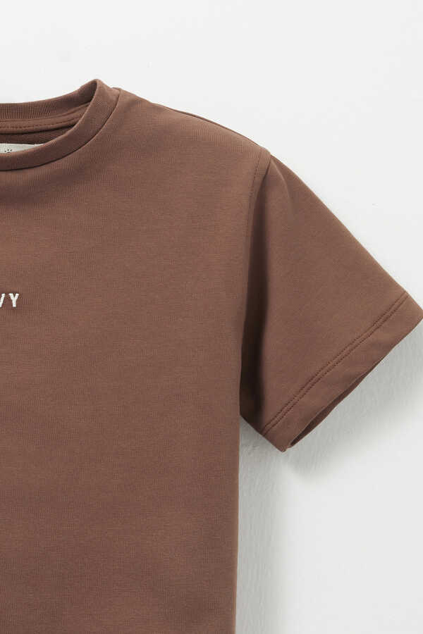 Brown Embroidery Detailed Lightweight Short Cut T-shirt - 2