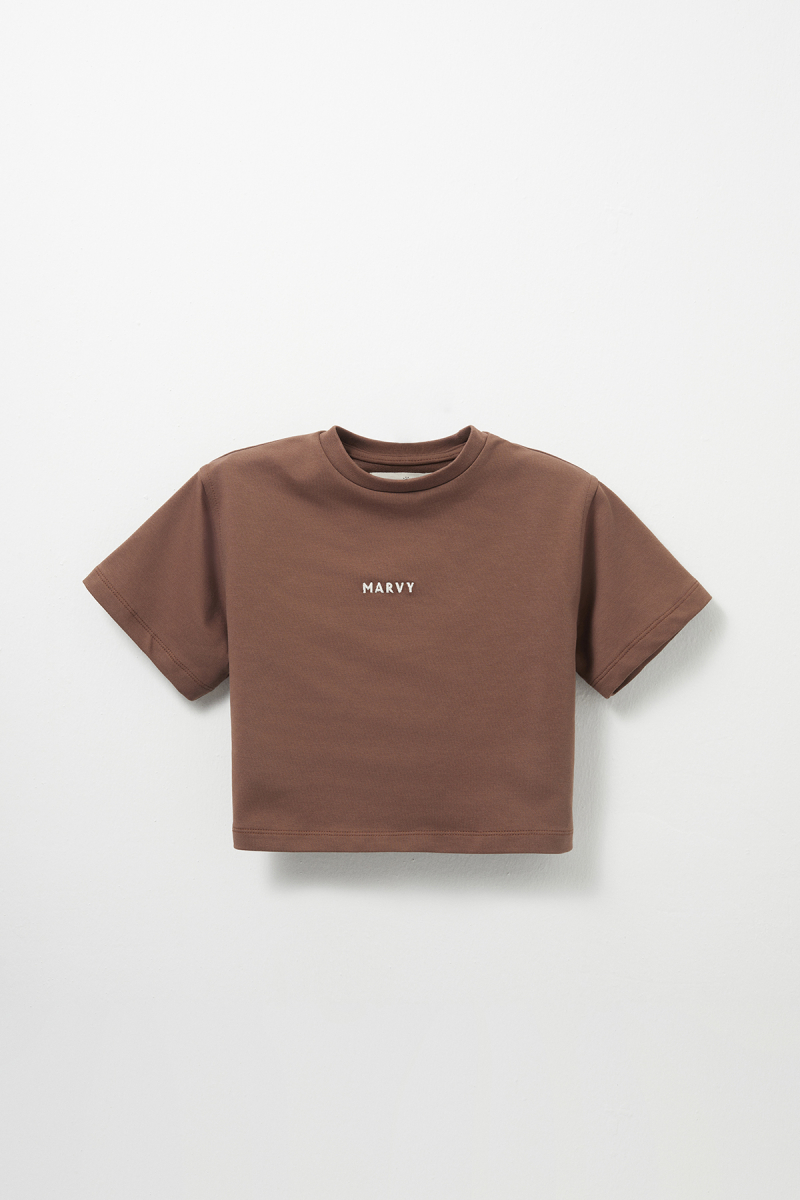 Brown Embroidery Detailed Lightweight Short Cut T-shirt - 1