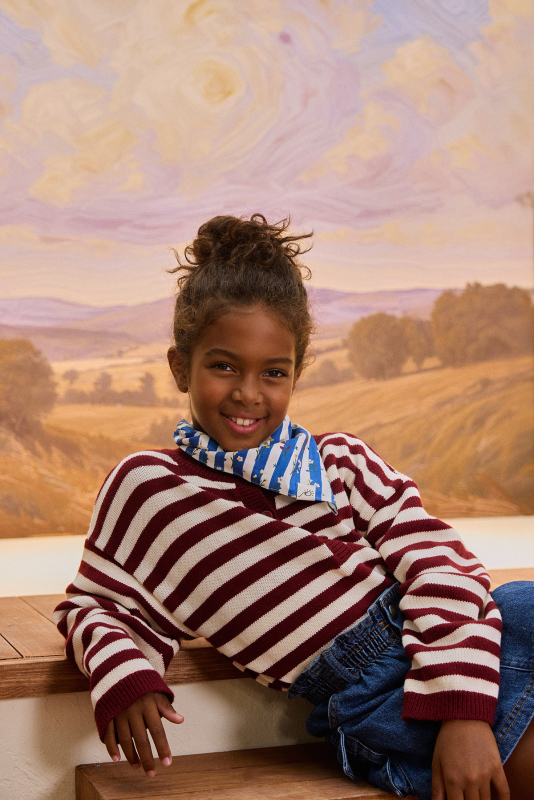 Çizgili Yünlü Kazak Bordo-Ekru - Marvy Kids