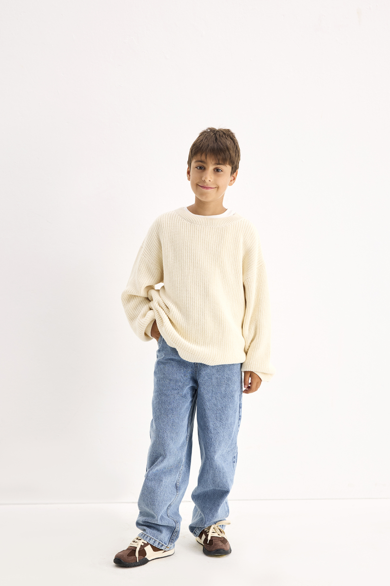 Cotton Knitted Sweater Ecru - 5