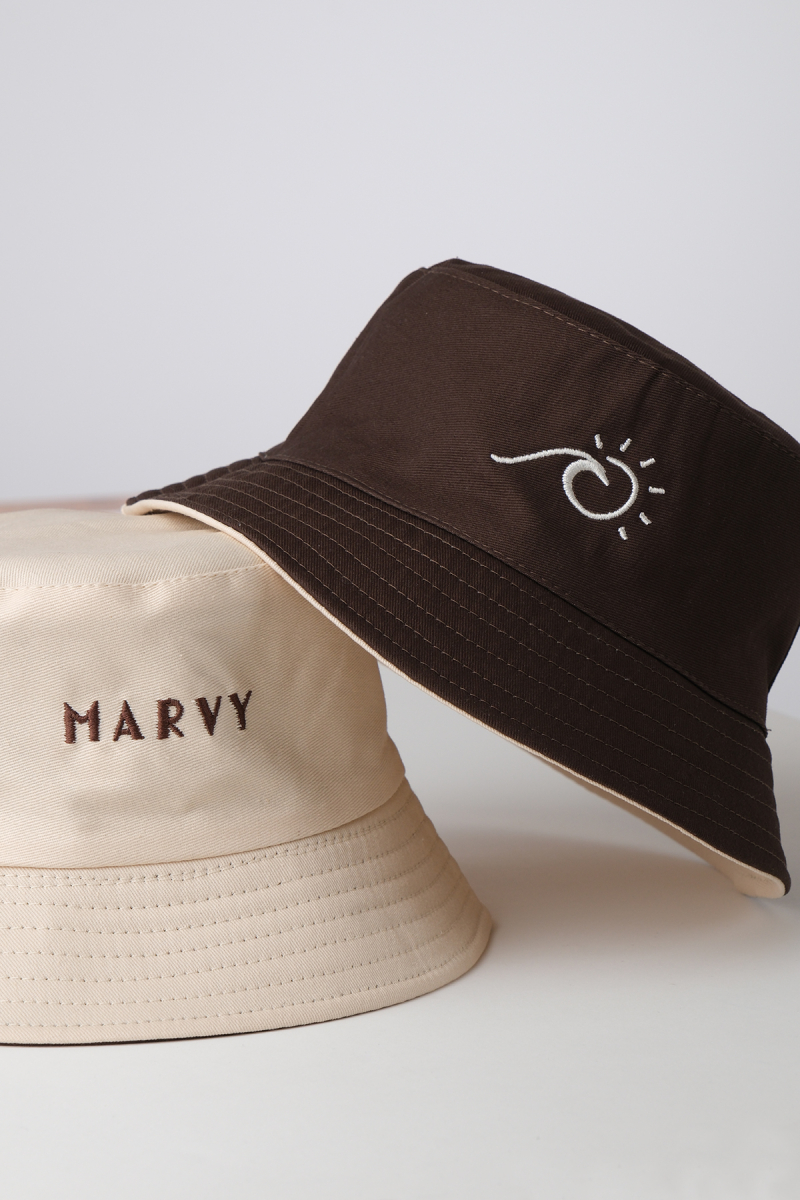 Double Faced Brown-Beige Bucket Hat - 1