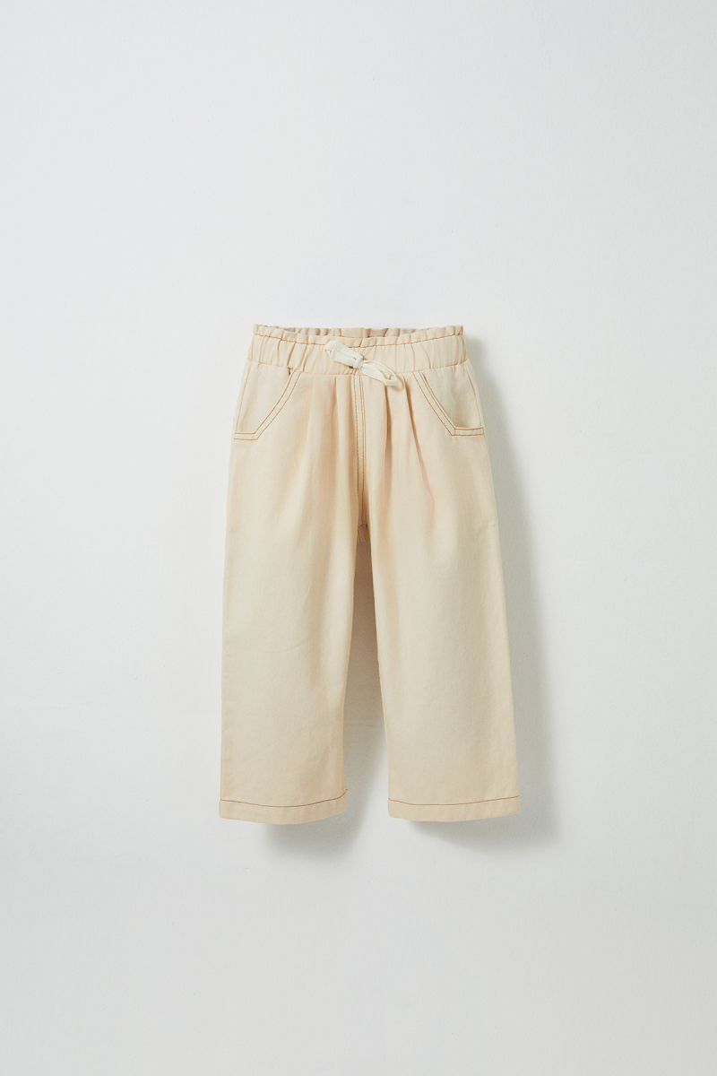 Ecru Color Cotton Carrot Pants - 1