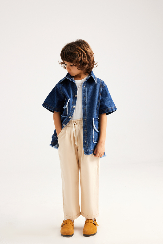 Ecru Color Cotton Carrot Pants 