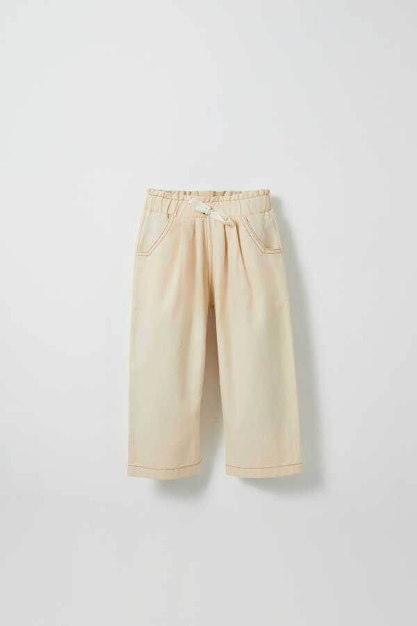 Ecru Color Cotton Carrot Pants - 1