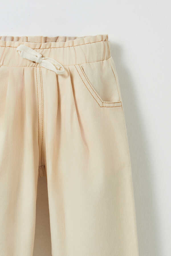 Ecru Color Cotton Carrot Pants - 2