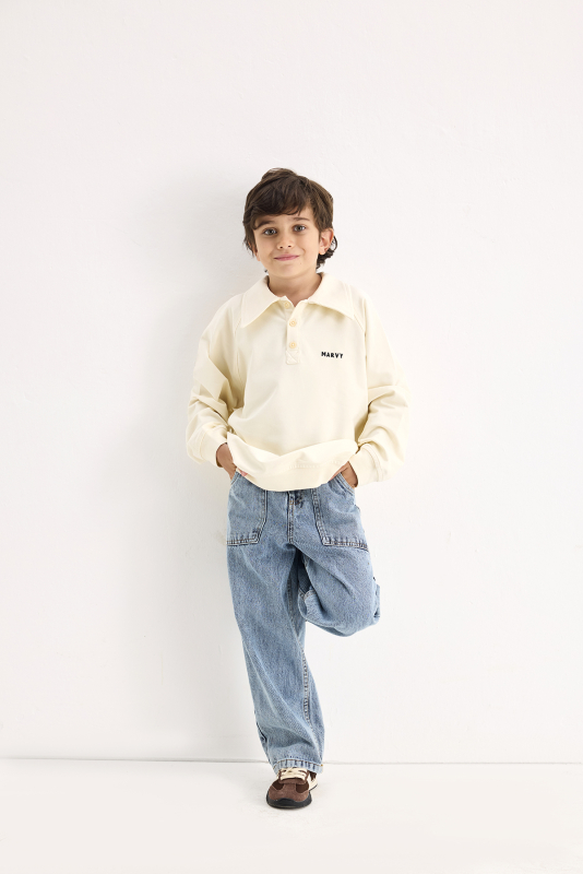 Ecru Embroidered Detailed Raglan Sleeve Sweatshirt 