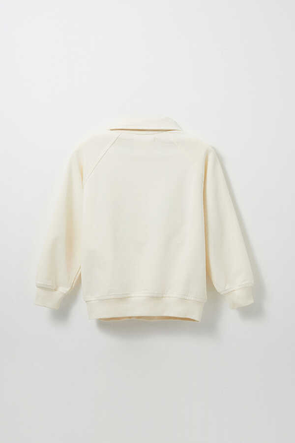 Ecru Embroidered Detailed Raglan Sleeve Sweatshirt - 6