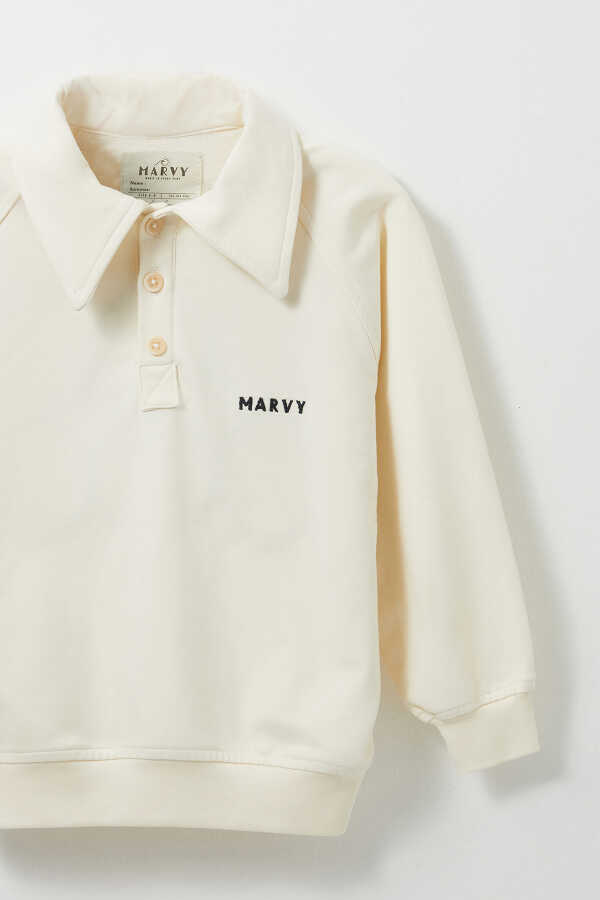 Ecru Embroidered Detailed Raglan Sleeve Sweatshirt - 4