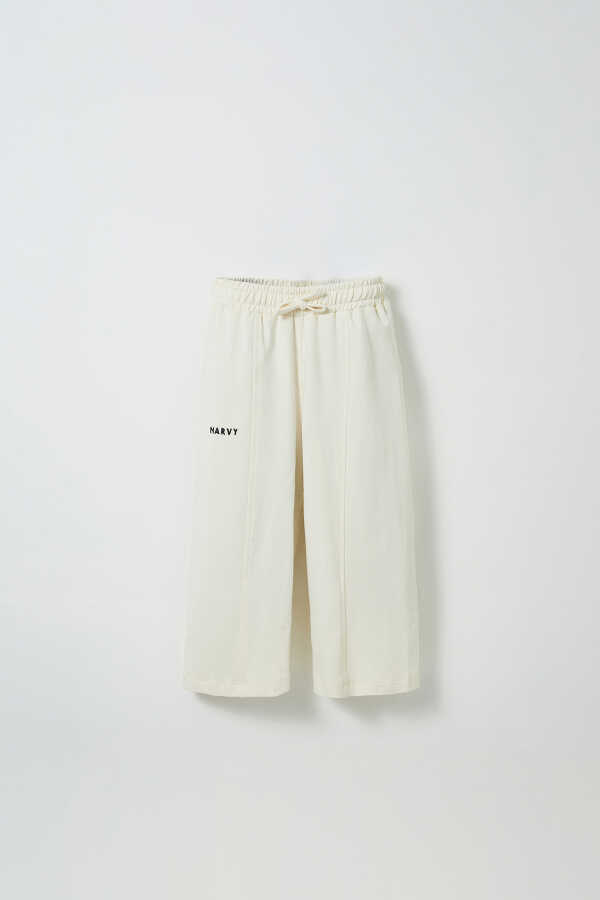 Ecru Embroidered Detailed Relaxed Leg Trousers - 1