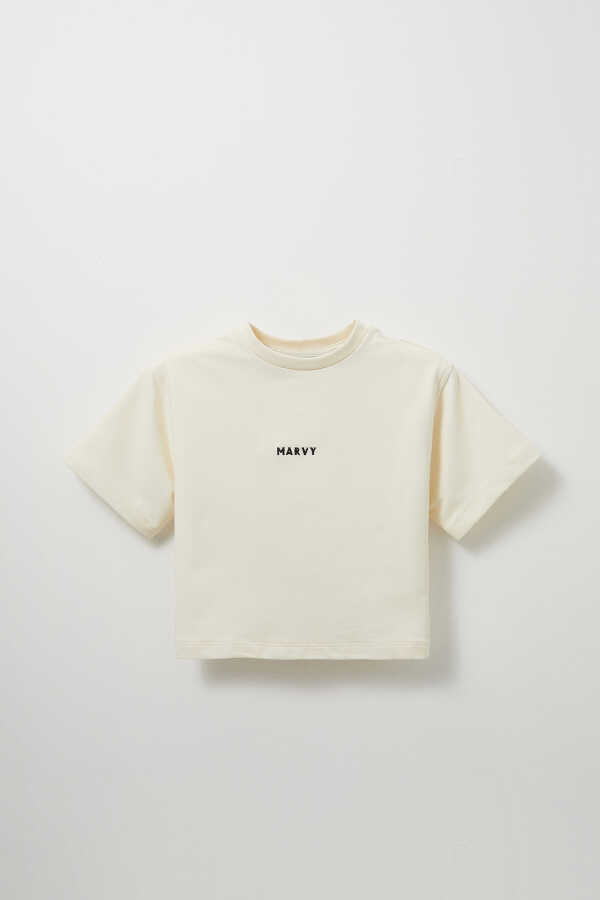 Ecru Embroidery Detailed Lightweight Short Cut T-shirt - 1