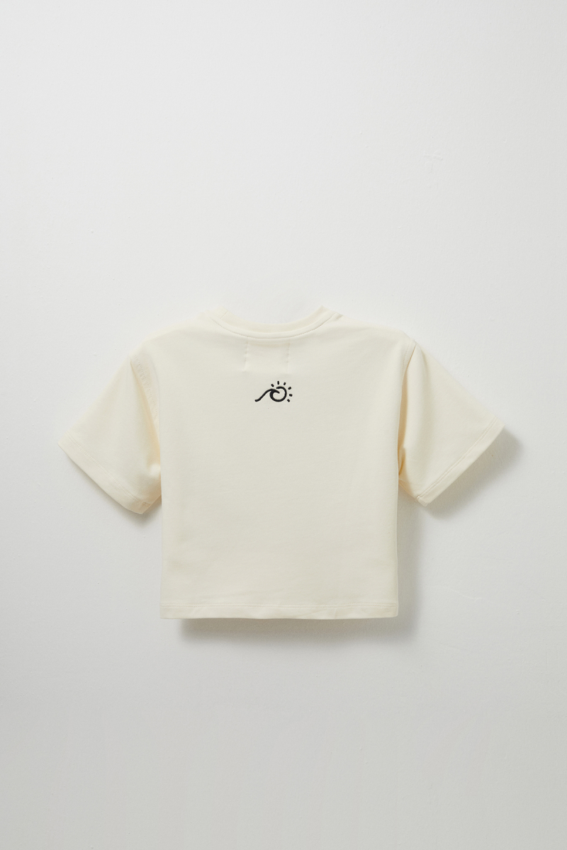 Ecru Embroidery Detailed Lightweight Short Cut T-shirt - 3