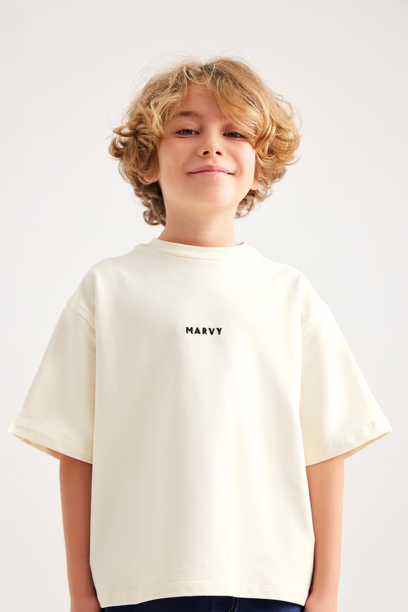 Ekru Nakış Detaylı Oversize Tshirt - 1