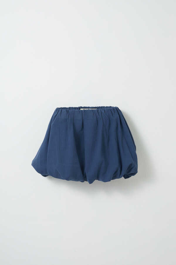Indigo Cotton Mini Balloon Skirt - 2