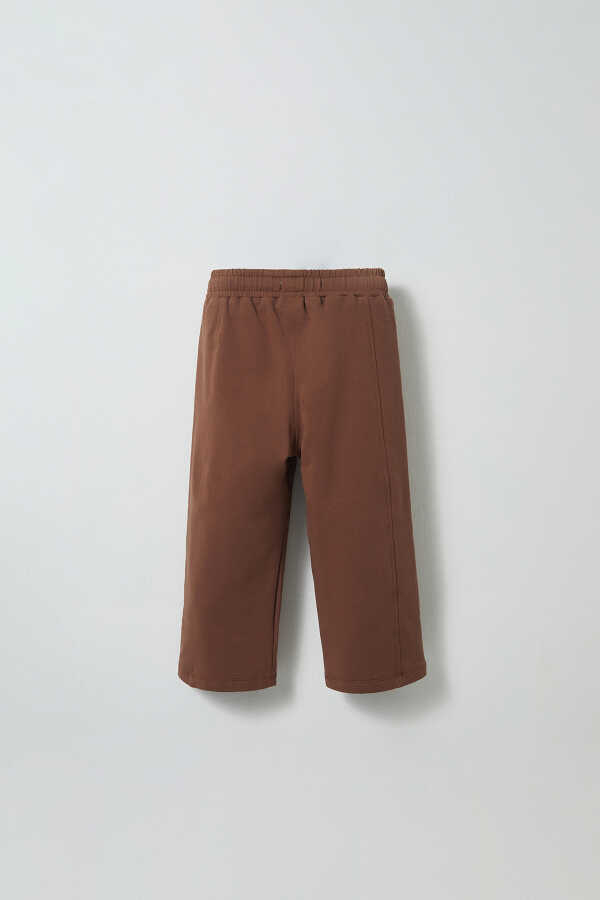 Kahverengi Nakış Detaylı Rahat Paça Pantolon - 5