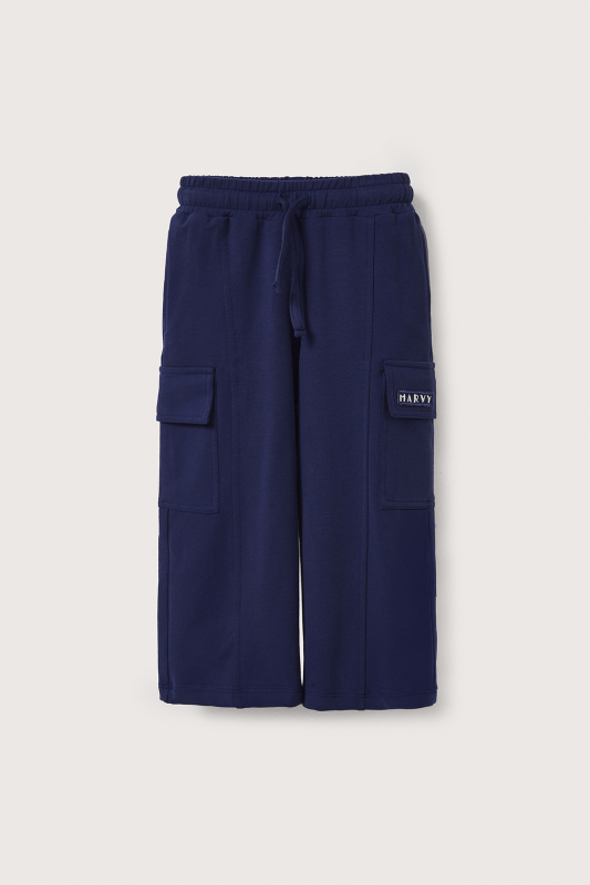 Lacivert Kargo Cepli Nakışlı Pantolon 