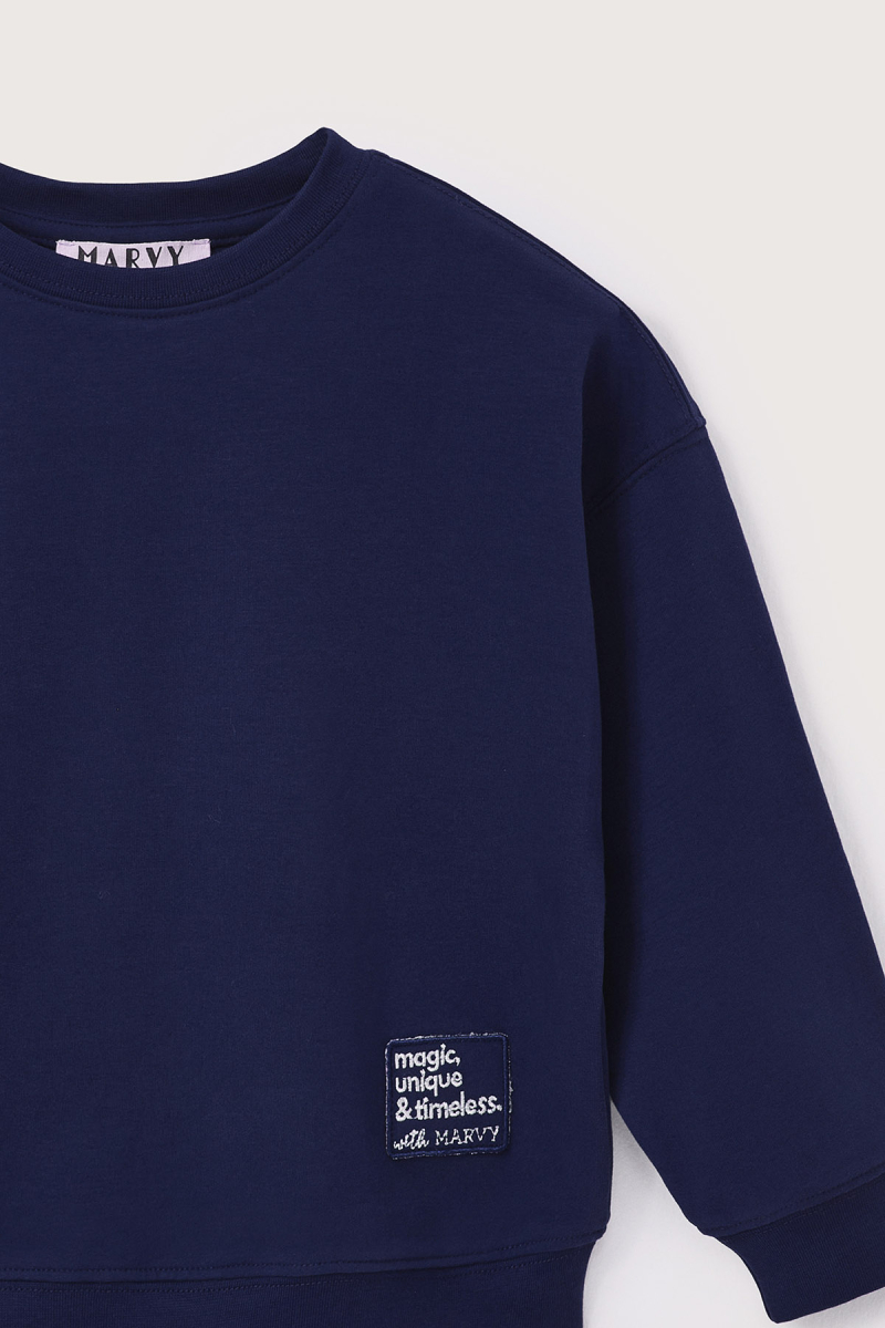 Lacivert Oversize Nakışlı Sweatshirt - 4