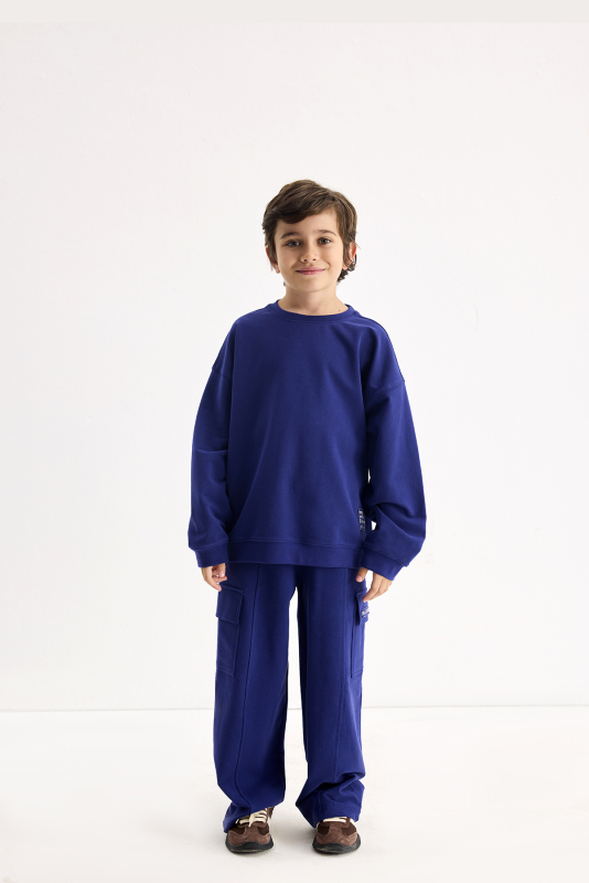 Lacivert Oversize Nakışlı Sweatshirt 