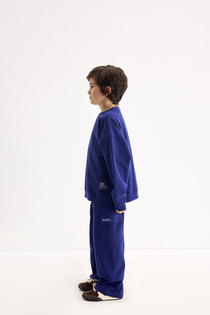Lacivert Oversize Nakışlı Sweatshirt - 3