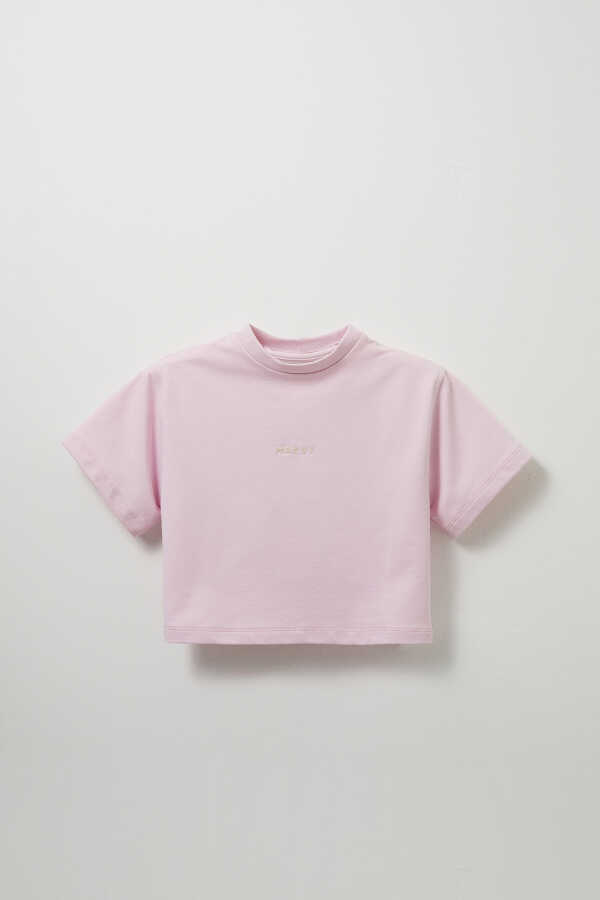 Lila Nakış Detaylı Hafif Kısa Kesim Tshirt - 3