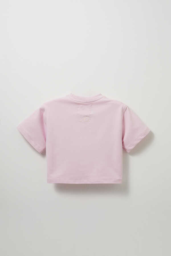 Lila Nakış Detaylı Hafif Kısa Kesim Tshirt - 5