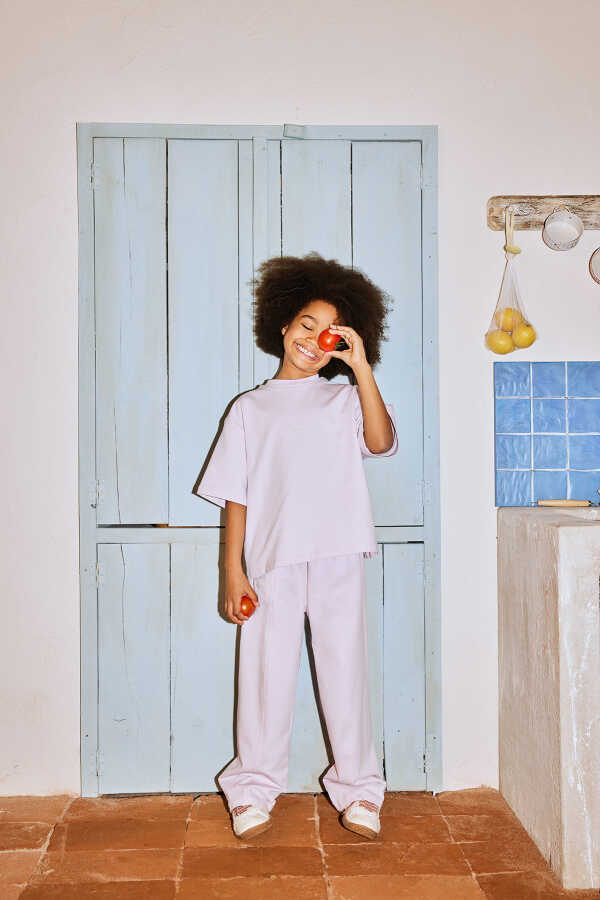 Lilac Embroidered Detailed Relaxed Leg Trousers - 2