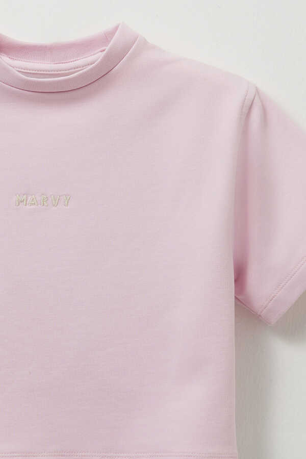 Lilac Embroidery Detailed Lightweight Short Cut T-shirt - 2