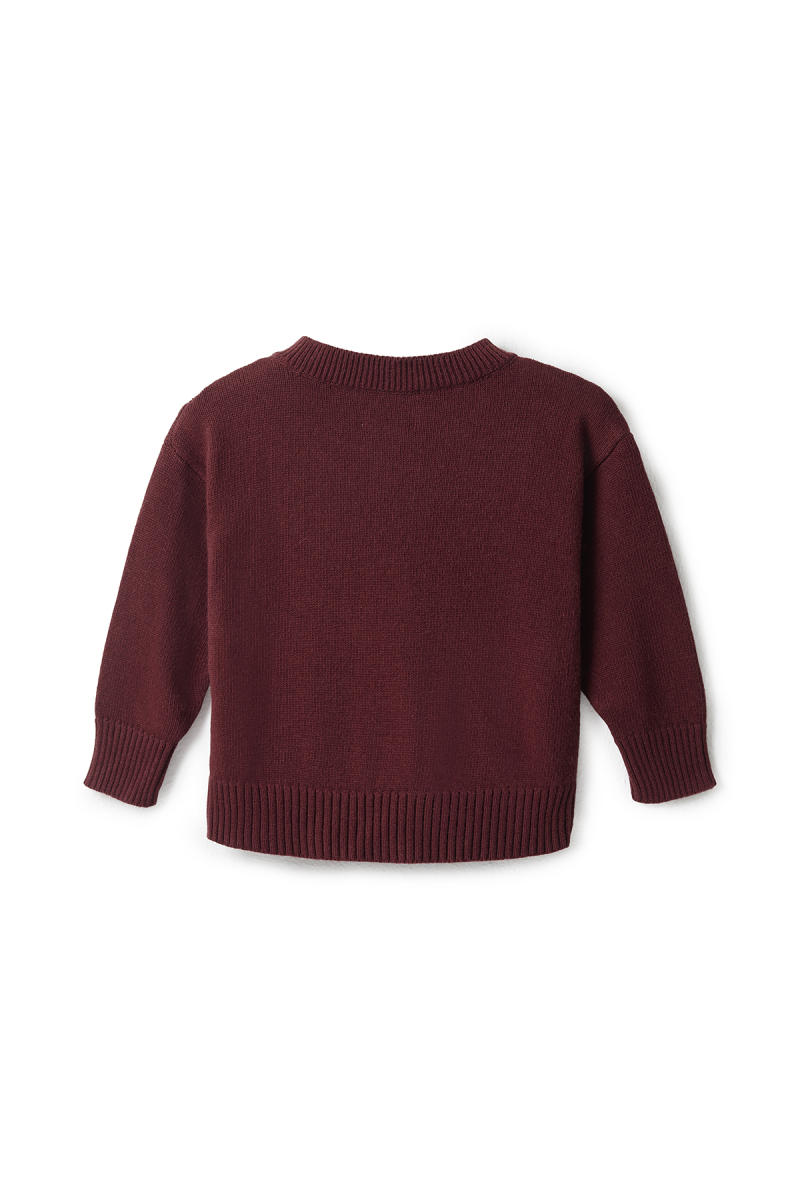 Oversized Wool Knit Cardigan Burgundy - 4