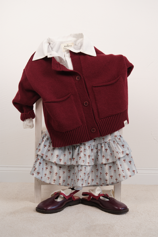 Oversized Wool Knit Cardigan Burgundy - Marvy Kids