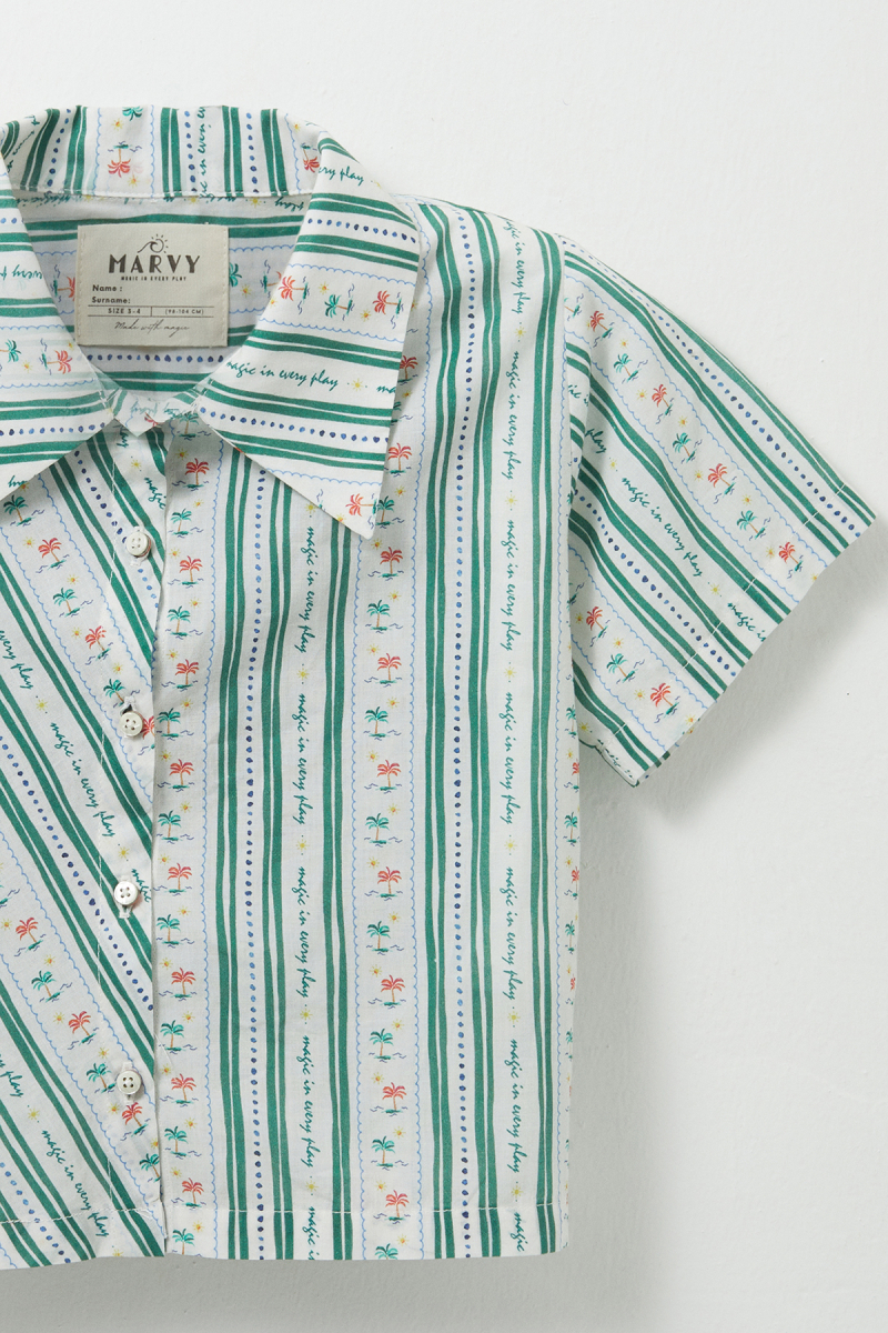 Palm Patterned Shirt Short Set - 3