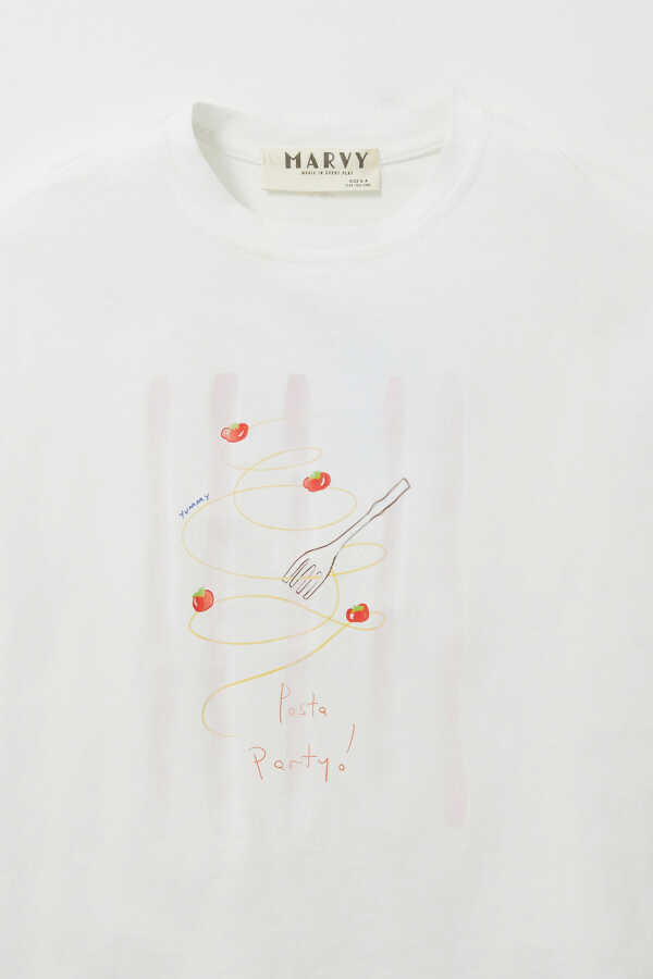 Pasta Party Baskılı Crop Tshirt - 2