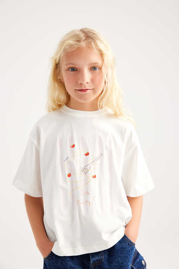 Pasta Party Baskılı Crop Tshirt - 1