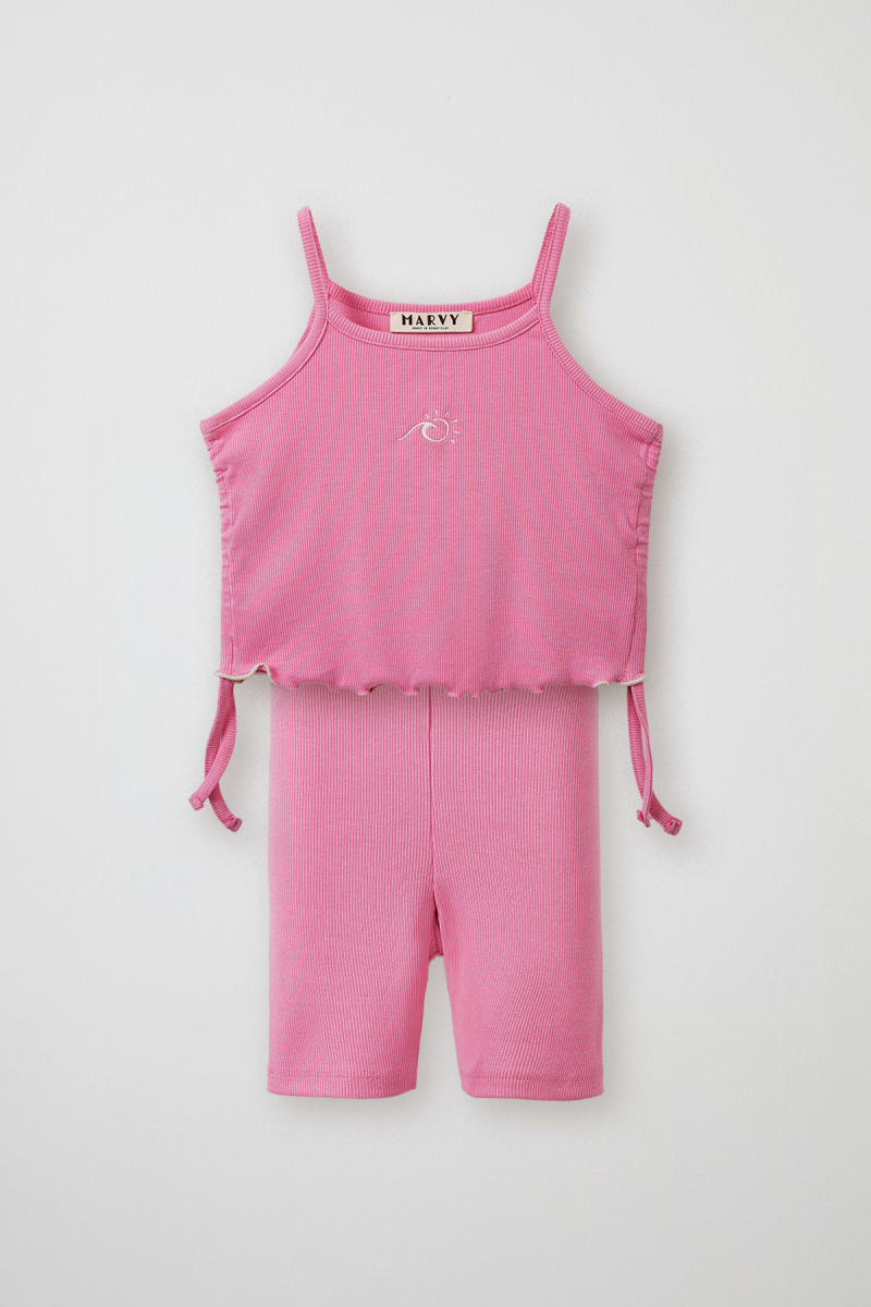 Pembe Fitilli Askılı Bluz - Mini Şort - 1