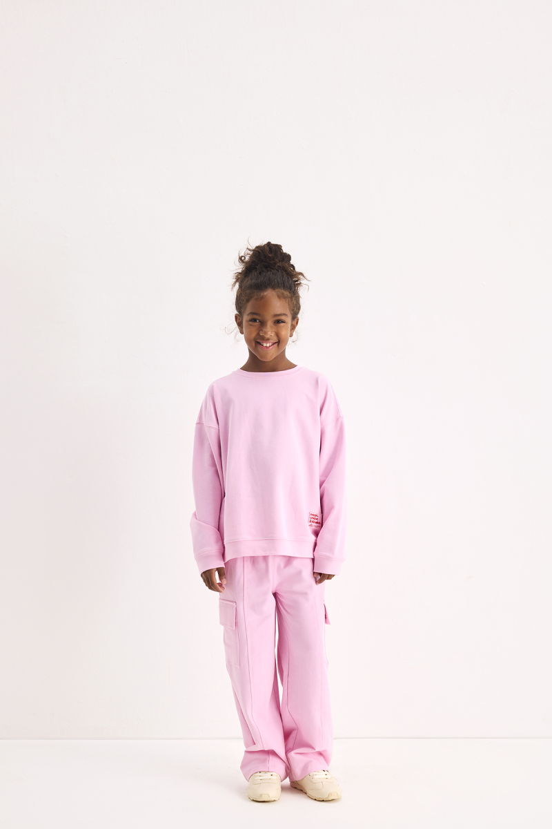 Pembe Oversize Nakışlı Sweatshirt - 3
