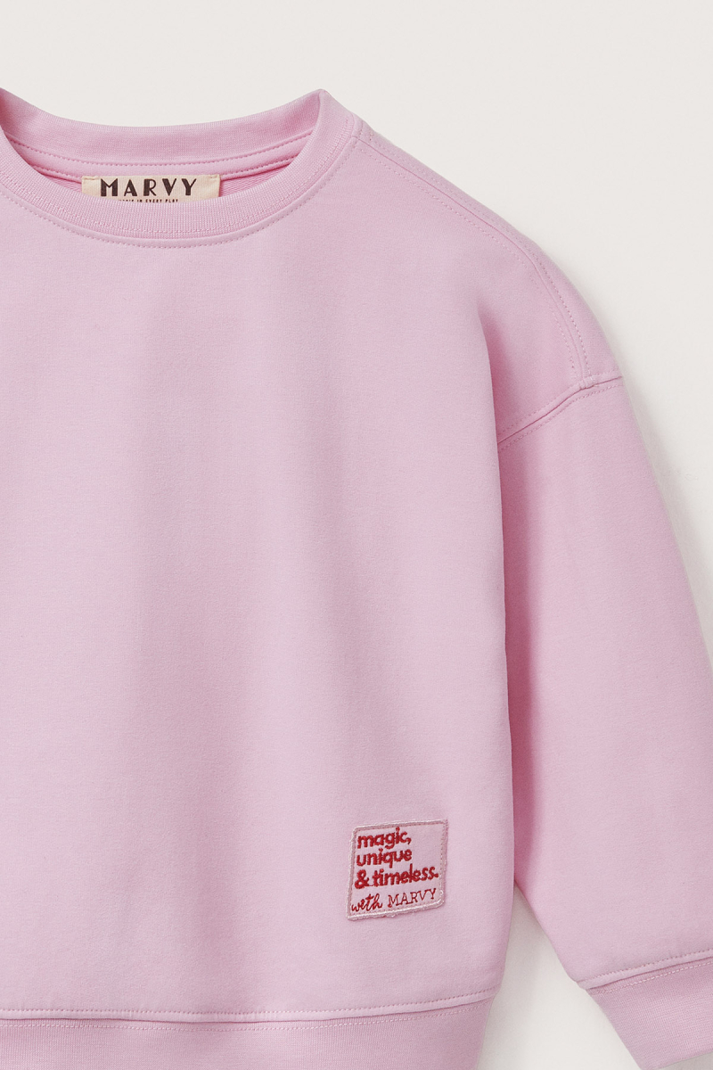 Pembe Oversize Nakışlı Sweatshirt - 4