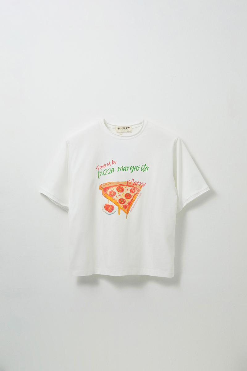 Pizza Margarita Baskılı Oversize Tshirt - 2