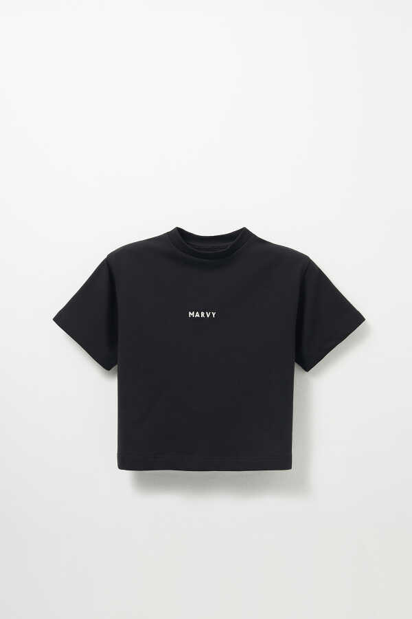 Siyah Nakış Detaylı Oversize Tshirt - 2