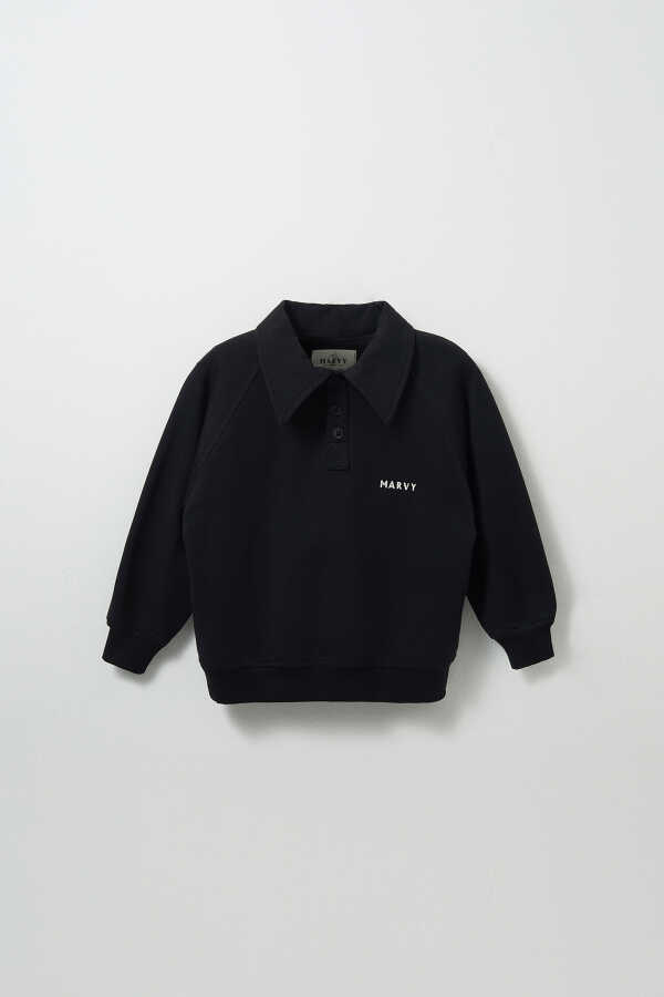 Siyah Nakış Detaylı Reglan Kol Sweatshirt - 1