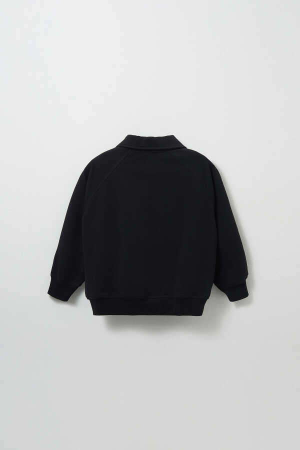 Siyah Nakış Detaylı Reglan Kol Sweatshirt - 3
